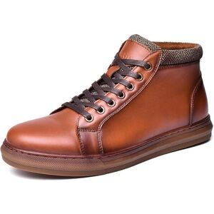 Arkbird Men's Brown Leather Sneaker Chukka Boots with Patterned Collar